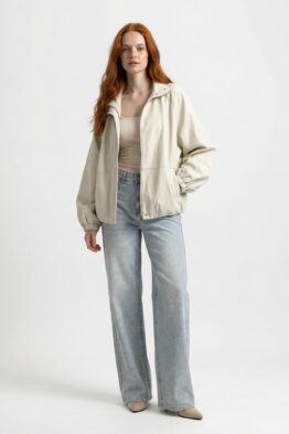 Nahkne jakk beež Myraclex oversaize